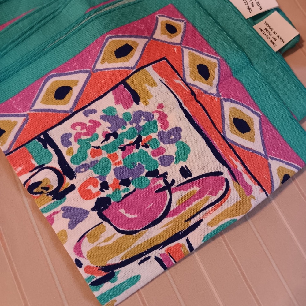 BARDWIL Set Of 6 Brazil Made Cotton Patio Aztec Border Napkins ..NWOT Linens